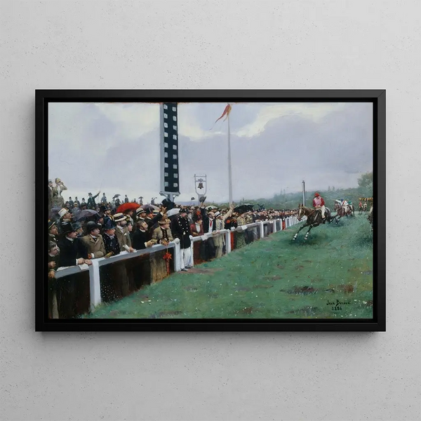 Courses à Longchamp, ankomsten vid stolpen - Jean Béraud — inramlat konstverk på väggen