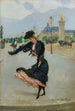 Elegant målning framför Grand Palais på Alexandre III-bron - Jean Béraud — vy av konstverket
