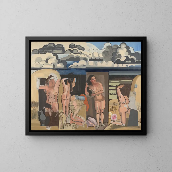 Vue de plage avec baigneurs - Jean Brusselmans — inramlat konstverk på väggen