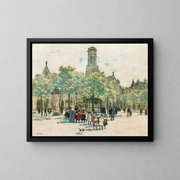 flickor framför Saint-Germain-l'Auxerrois - Jean François Raffaëlli — inramlat konstverk på väggen