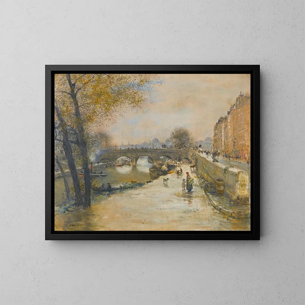 Le quai devant le Pont-Neuf - Jean François Raffaëlli — inramlat konstverk på väggen
