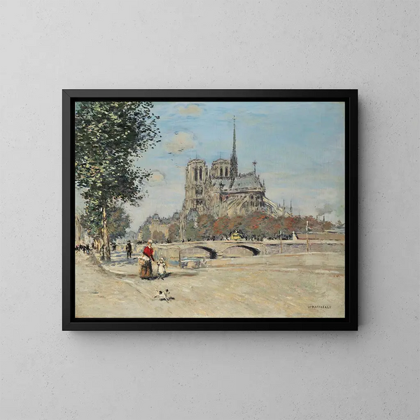Notre-Dame de Paris och Arkeväskebrücken - Jean François Raffaëlli — inramlat konstverk på väggen