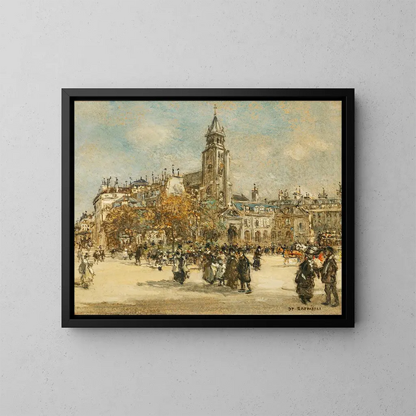 Place de Saint-Germain-des-Prés, Paris - Jean François Raffaëlli — inramlat konstverk på väggen
