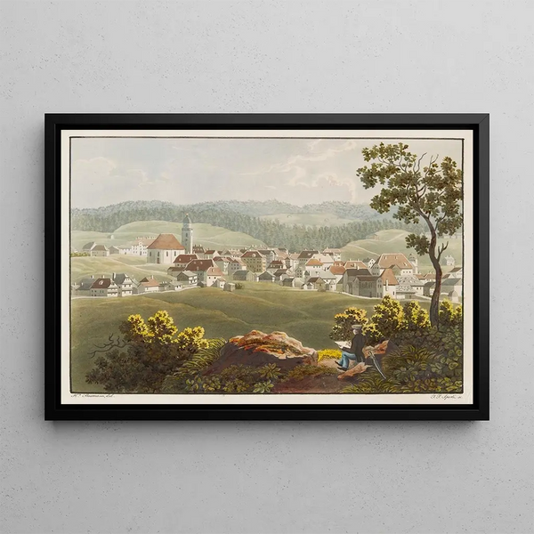 La Chaux-de-Fonds - Jean Henri Baumann — inramlat konstverk på väggen