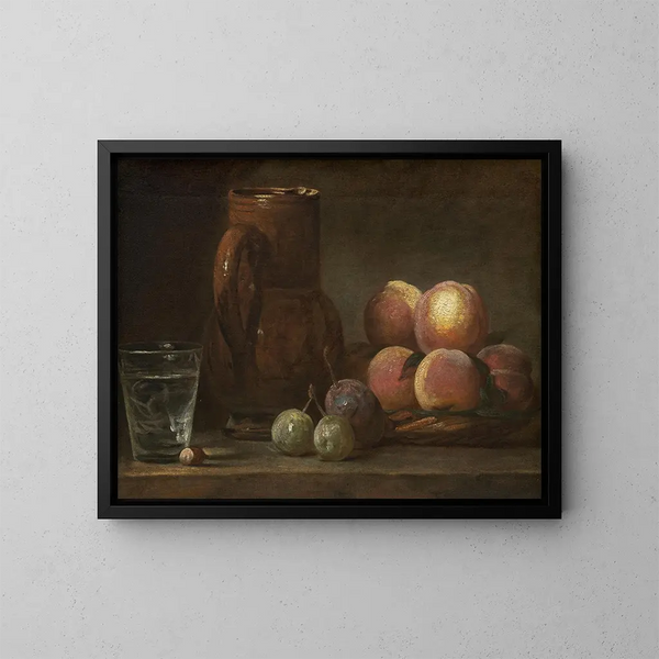 fruktvas och ett glas - Jean Siméon Chardin — inramlat konstverk på väggen