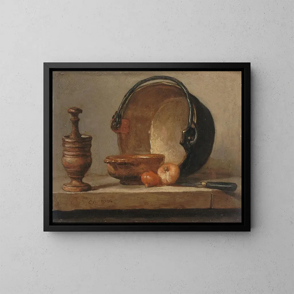 naturtavla med kopparkittel - Jean Siméon Chardin — inramlat konstverk på väggen