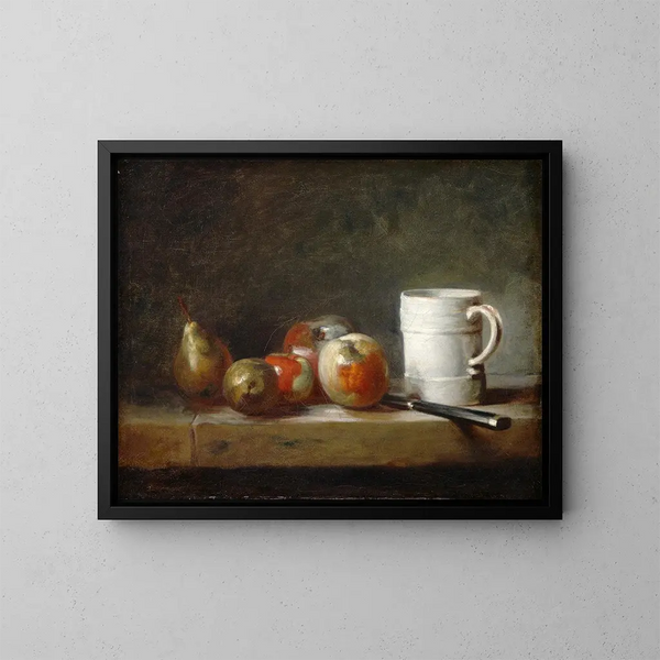 stilleben med en vit kopp - Jean Siméon Chardin — inramlat konstverk på väggen