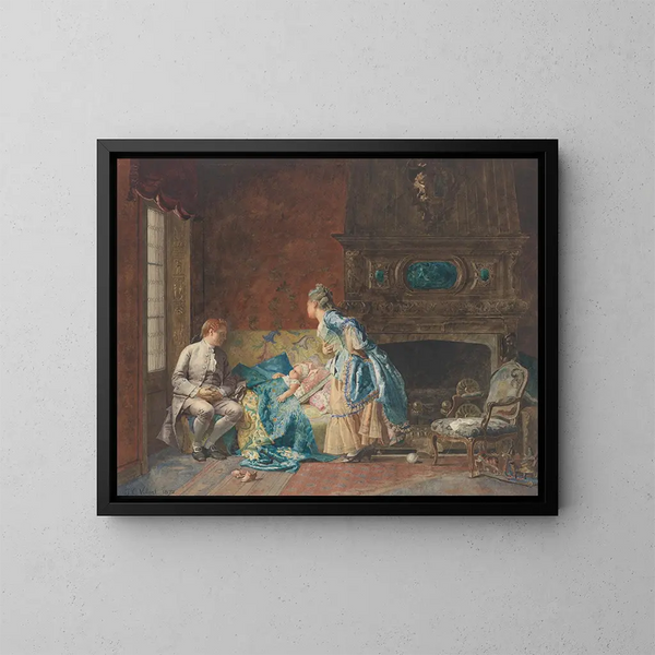 Le premier bébé - Jehan Georges Vibert — inramlat konstverk på väggen