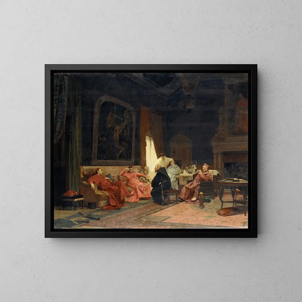 Les aventures du missionnaire - Jehan Georges Vibert — inramlat konstverk på väggen