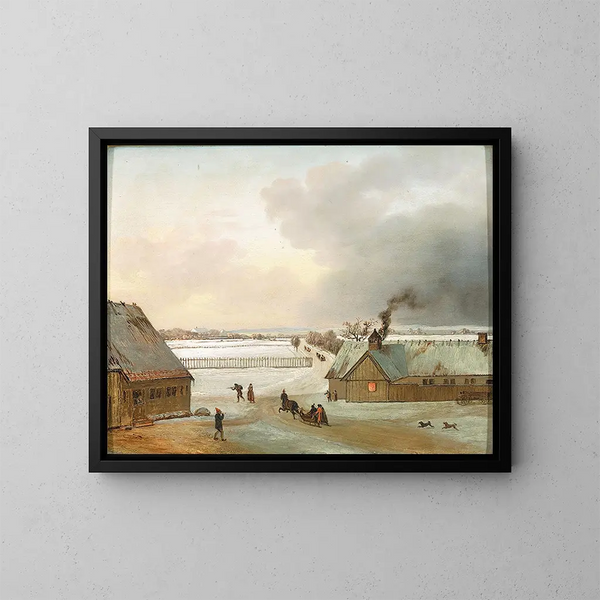 Vue d'hiver de Selyst depuis Ordrup avec un traîneau à neige - Jens Juel — inramlat konstverk på väggen