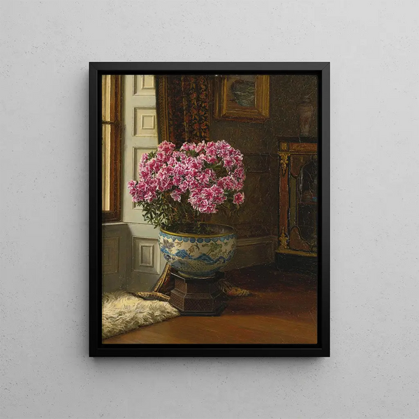 En dubbel rosa azalée - Jessica Hayllar — inramlat konstverk på väggen