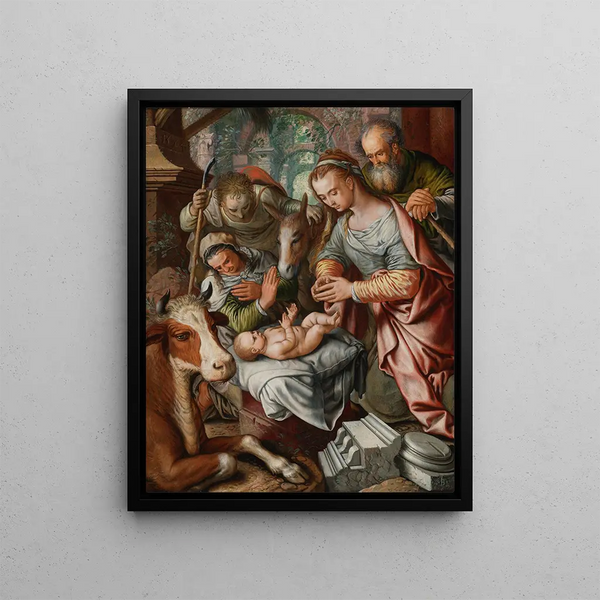 L'Adoration des bergers - Joachim Beuckelaer — inramlat konstverk på väggen