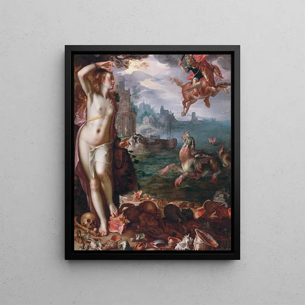 Persée frigör Andromeda - Joachim Wtewael — inramlat konstverk på väggen