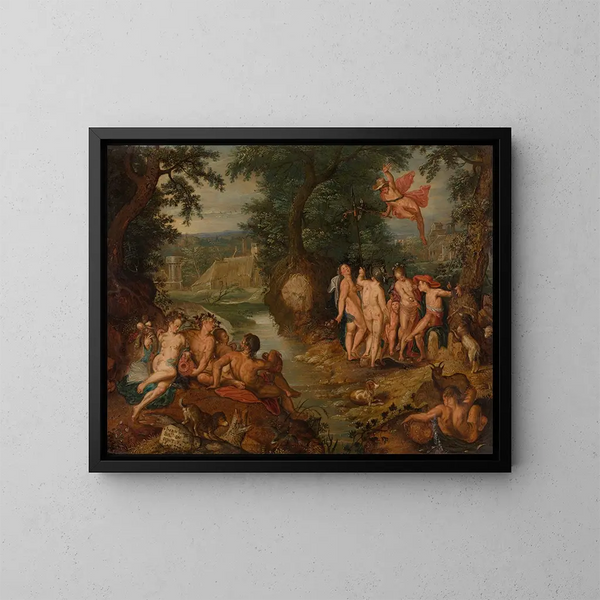 Le Jugement de Paris - Joachim Wtewael — inramlat konstverk på väggen