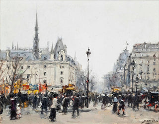 Joaquin Mir - Figures bustling before the Conciergerie Paris.webp