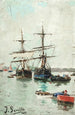 Båtar i en hamn - Joaquín Sorolla — vy av konstverket