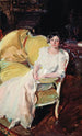 Clotilde sittande på soffan - Joaquín Sorolla — vy av konstverket