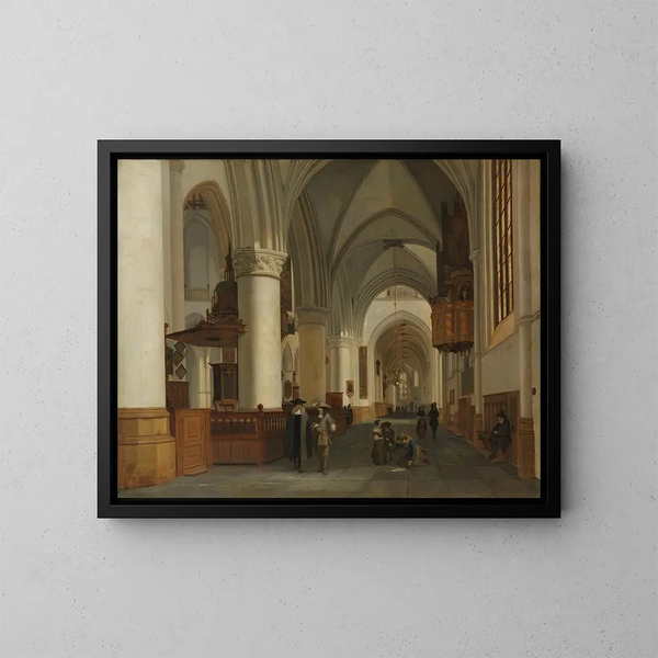 interiören i Saint-Bavon-kyrkan i Haarlem - Job Adriaensz Berckheyde — inramlat konstverk på väggen