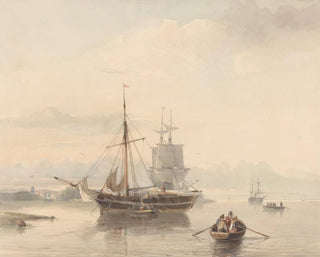 Johan Adolph Rust - Rivierlandschap met sloepen en zeilschepen.webp