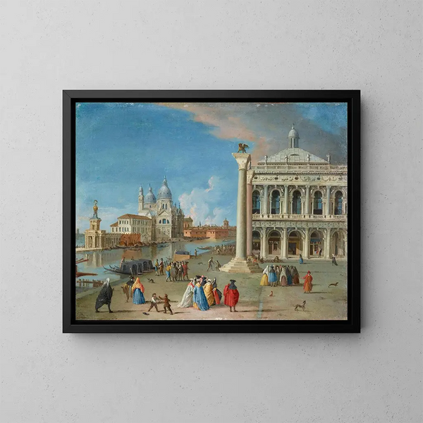 La Piazzetta med Santa Maria della Salute bortom Venedig - Johan Anton Richter — inramlat konstverk på väggen