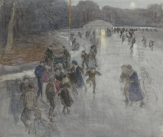 Johan Antonie de Jonge - IJsvermaak bij maanlicht op een bevroren vijver in het Haagse Bosch.webp
