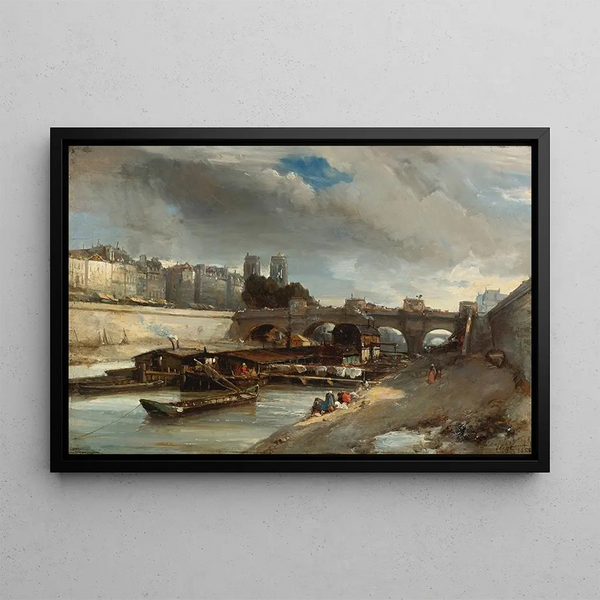 Bateau-Lavoir nära Pont-Neuf Paris - Johan Barthold Jongkind — inramlat konstverk på väggen