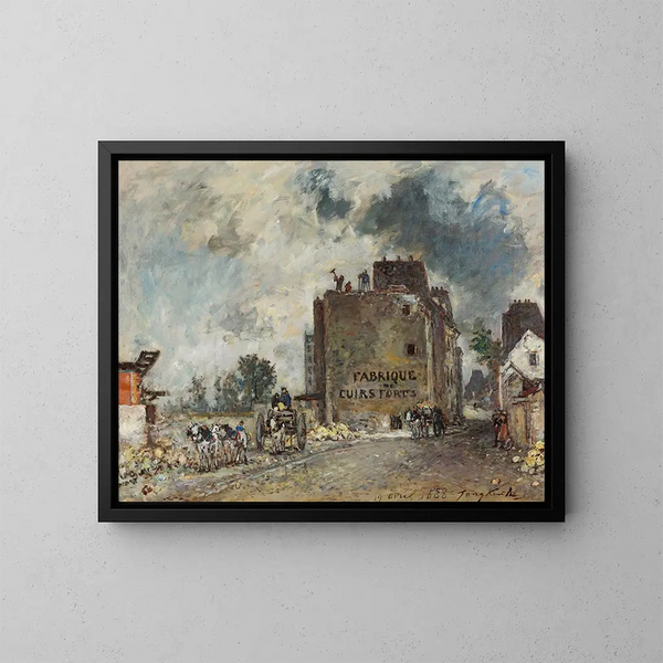 rivningsarbeten på Francs-Bourgeois-gatan Saint-Marcel - Johan Barthold Jongkind — inramlat konstverk på väggen