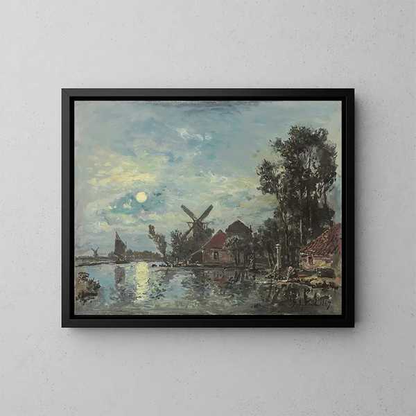 Effet de lune sur l'estuaire en Hollande - Johan Barthold Jongkind — inramlat konstverk på väggen