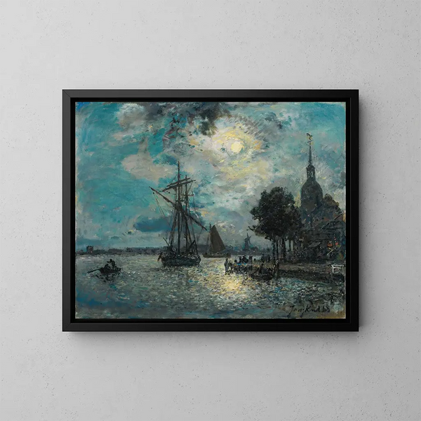 Le port de Dordrecht au clair de lune - Johan Barthold Jongkind — inramlat konstverk på väggen