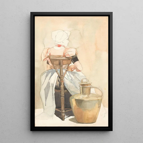 Johan Braakensiek - Zittend meisje in klederdracht op de rug gezien.webp
