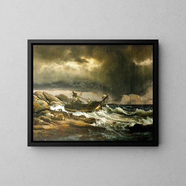 Skeppsvrak - Johan Christian Dahl — inramlat konstverk på väggen