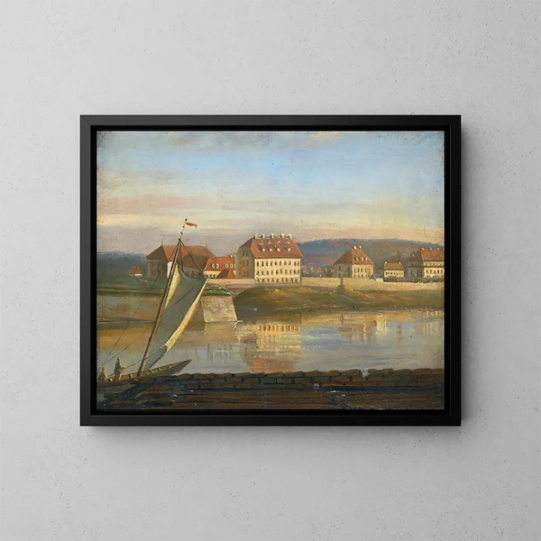 Vue sur l'Elbe et les casernes - Johan Christian Dahl — inramlat konstverk på väggen