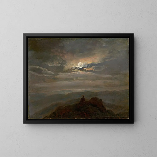 Johan Christian Dahl - Wanderer on a Mountain Top Landscape in Moonlight.webp