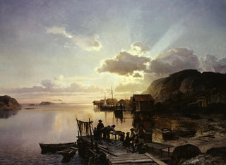 fiskebyn i Bohuslän - Johan Edvard Bergh — vy av konstverket
