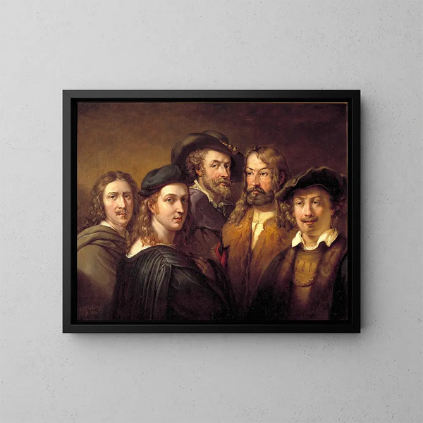 Rafael, Rembrandt, Nicolas Poussin, Albrecht Dürer och Pierre-Paul Rubens - Johan Gustaf Sandberg — inramlat konstverk på väggen