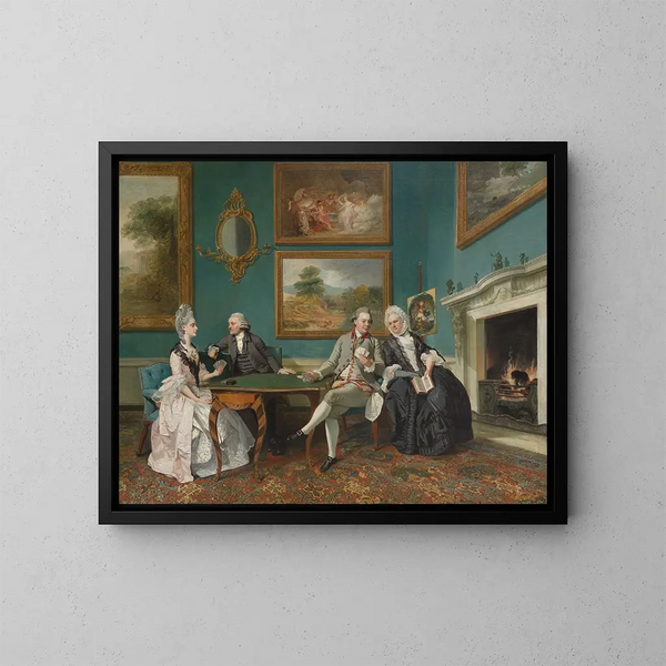 La famille Dutton dans le salon de Sherborne Park, Gloucestershire - Johan Joseph Zoffany — inramlat konstverk på väggen