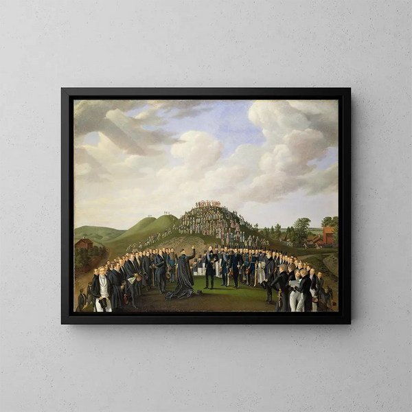 kung Karl XIV Johan som besöker gravhögarna i Gamla Uppsala 1834 - Johan Way — inramlat konstverk på väggen