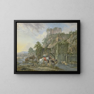 Bergers nära en romersk fontän - Johann Albrecht Friedrich Rauscher — inramlat konstverk på väggen