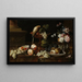 stilleben med blommor och frukter, en papegoja och olika insekter på en kant - Johann Amandus Winck — inramlat konstverk på väggen
