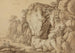 Ungt par sittande nära en massiv bergformation - Johann August Nahl II — vy av konstverket