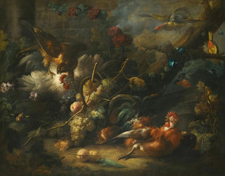 Johann Baptist Drechsler - A Forest Floor Still Life With Poultry Attacked By A Hawk.webp