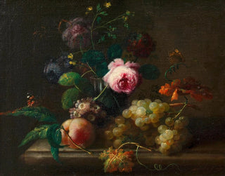 Johann Baptist Drechsler - Blumenstillleben mit Frchten.webp