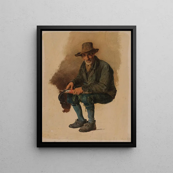 Johann Baptist Kirner - Alter italienischer Bauer einen Rettich mit der Sichel schlend.webp
