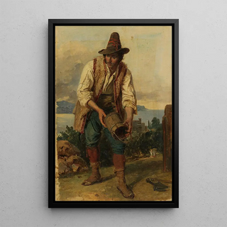 Johann Baptist Kirner - Italiener mit hohem Hut einen hlzernen Eimer in den Hnden haltend.webp