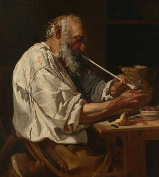 Johann Carl Loth - Old Peasant Lighting a Pipe.webp