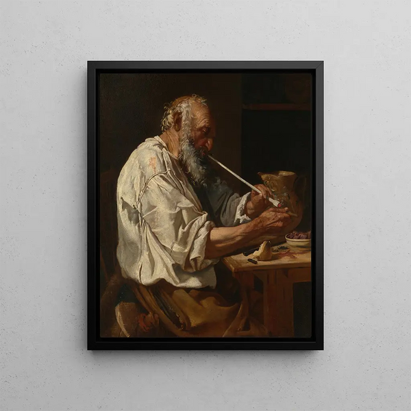 Vieux paysan allumant une pipe - Johann Carl Loth — inramlat konstverk på väggen