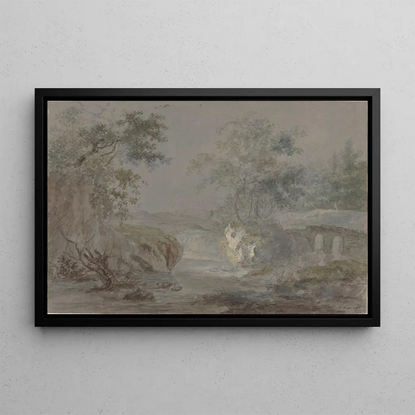 Johann Caspar Huber - Wooded Cliffs along a Riverbank.webp