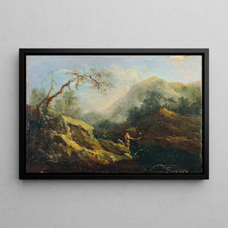 Johann Christian Brand - Bergige Landschaft mit Angler.webp