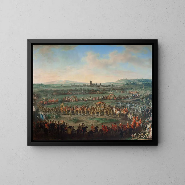 kejsar François I:s intåg, Étienne och hans son Joseph II i Frankfurt den 29 mars 1764 - Johann Dallinger von Dalling — inramlat konstverk på väggen