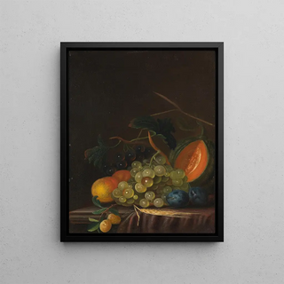 Johann Daniel Bager - Stillleben Mit Trauben Pfirsichen Zwetschgen Und Melone.webp